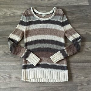 Sonoma - S - Knit Striped Scoop Neck Neutral Color Fitted Sweater
